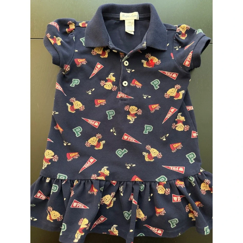 Ralph Lauren Polo Bear Cheerleader Dress Toddler Girls 12 Months Navy Mini